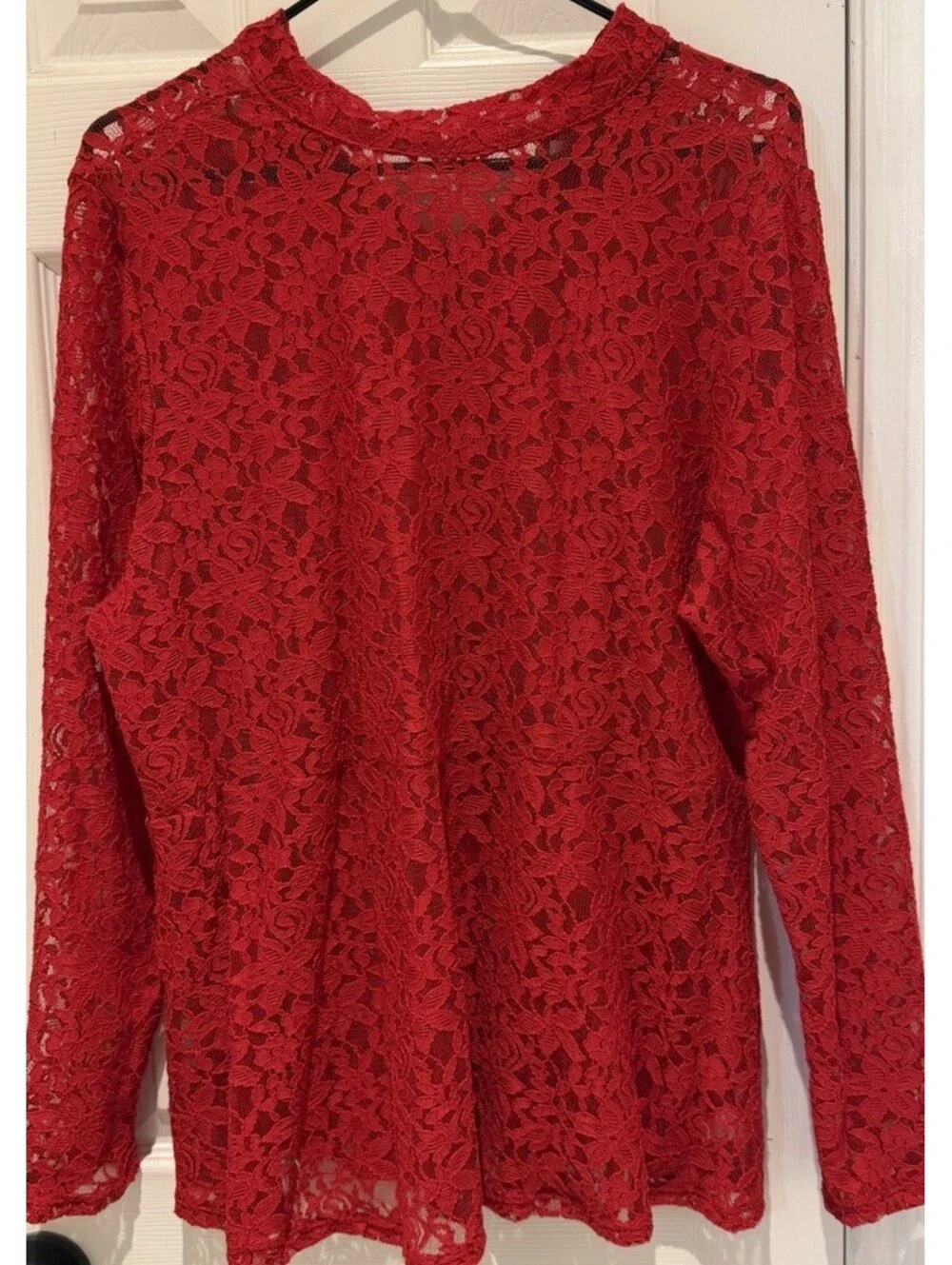 Lane Bryant Red Semi Sheer Floral Lace High Neck Tunic Top Shirt Size 18/20